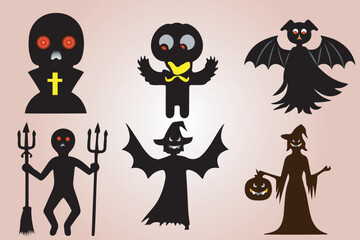 Halloween festival day icon set including creepy pumpkin and ghost bat, spider with illustration