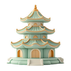 PNG pagoda 3d icon, cartoon style minimal on transparent, isolate on white background