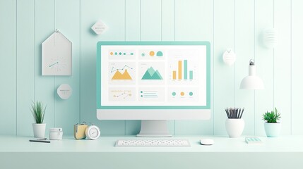 Modern Flat Design Workspace with Data Visualization
