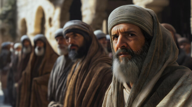 A group of Pharisees sitting while deciding the fate of Jesus Christ, Pharisees from the Bible who turned against Jesus Christ and committed an incredible sin.