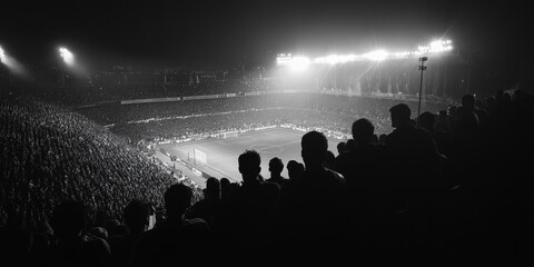 A crowd of people cheering and watching a soccer game
