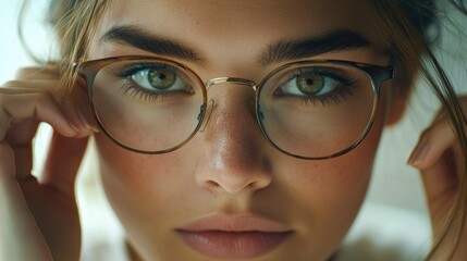 Fototapeta premium A close-up shot of a woman wearing glasses and smiling for the camera