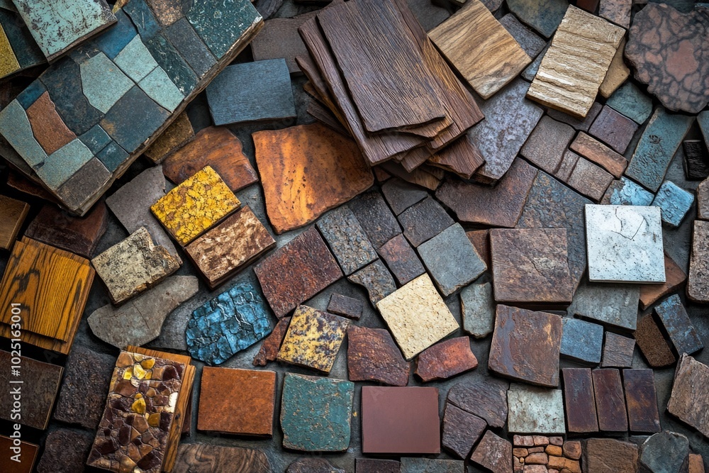 Poster A collection of colorful tiles arranged on a table surface
