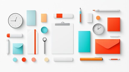 Simple Flat Design of Stationery and Workspace Essentials