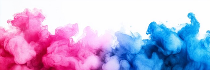 Fototapeta premium Abstract watercolor splash in pastel pink and blue, creating a dynamic and ethereal composition. The colors blend and swirl, evoking feelings of movement, energy, and dreams.