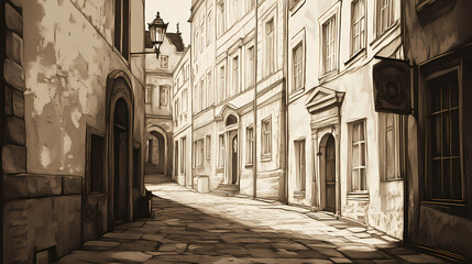 Charming streets in sepia tones: a vintage architectural landscape. sepia tones. illustration. Vintage Sepia. Illustration