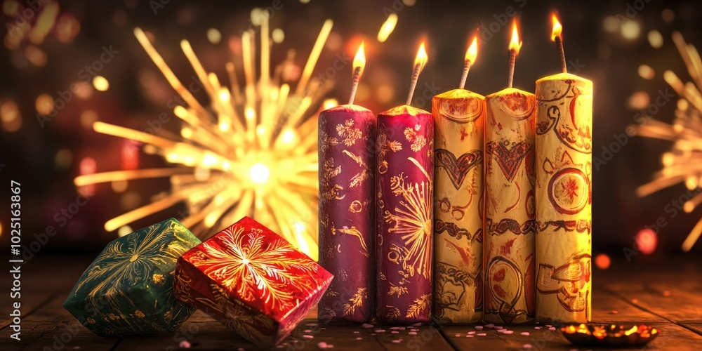 Poster a group of candles sit atop a rustic wooden table, ready for use or display