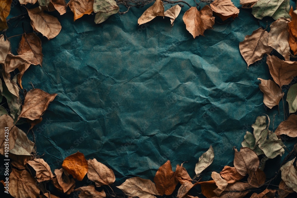 Poster a simple yet elegant leaf frame on a calm blue background