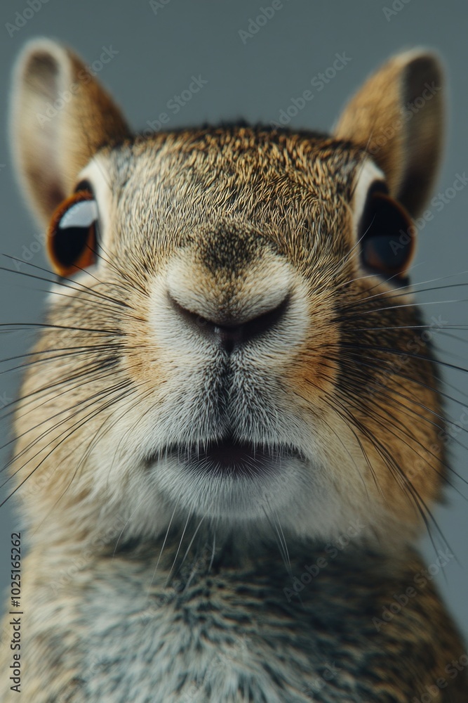 Aufkleber a detailed view of a squirrel's face on a neutral gray background, ideal for use in illustrations or