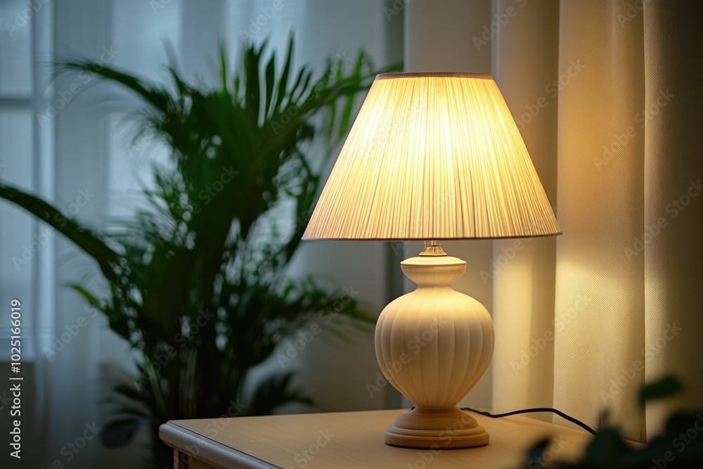 Poster a lamp sits on a table