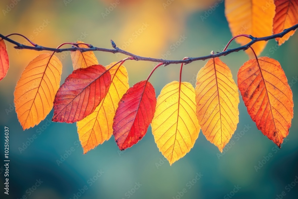 Poster a detailed view of a section of a tree's branch covered in leaves, ideal for uses such as nature pho