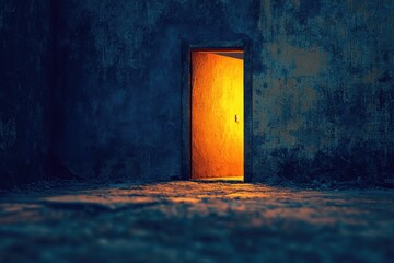 A mysterious entrance in a dimly lit space