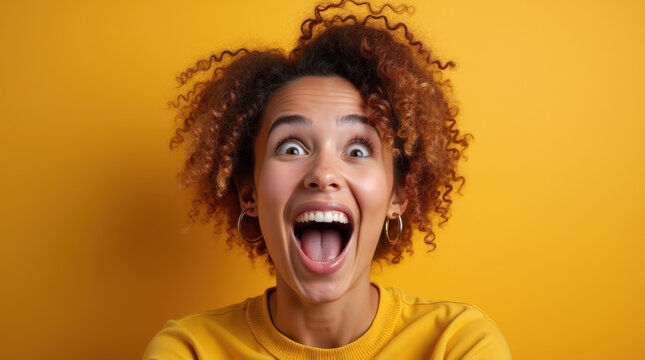 Surprised Woman Expression Portrait &ndash; Shocked Reaction Image on Bright Background, Perfect for Emotion and Marketing Concept