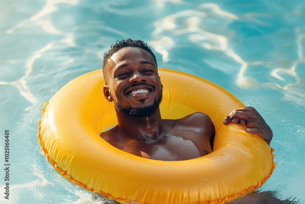 Aufkleber a person relaxing in a swimming pool with an inflatable ring for support
