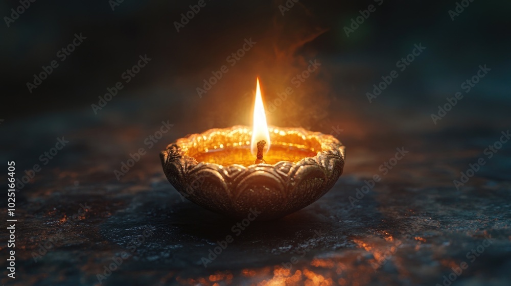 Poster A lit candle sits on top of a table with a simple yet elegant design