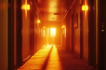 A dimly lit hallway with a single light source at the far end, perfect for representing uncertainty or searching for hope