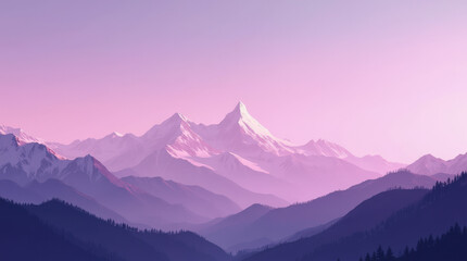 Majestic Snow-Covered Mountain Peaks in Pink and Blue Sunrise: Scenic Winter Landscape for Nature and Travel