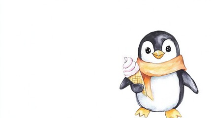 Obraz premium Penguin with Scarf & Ice Cone