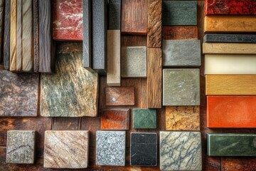 Colorful tiles arranged on a table, ideal for design or planning purposes