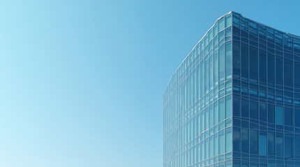 Obraz premium Modern Building with Curved Glass Facade Reflecting Sky – Contemporary Architectural Design, Sleek Glass Exterior, and Minimalist Urban Skyscraper