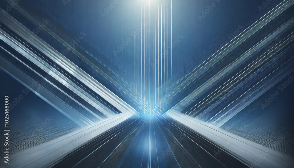 Poster abstract futuristic landscape featuring light beams converging in a blue-toned setting with a dynami