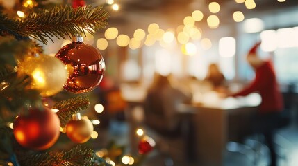 Festive Office Scene with Employees in Santa Hats