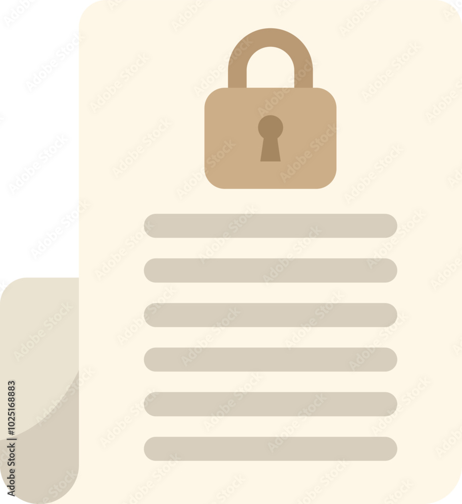 Poster simple vector illustration of a document with lines of text locked with a padlock icon representing 