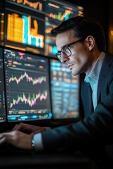 Businessman typing away on his laptop