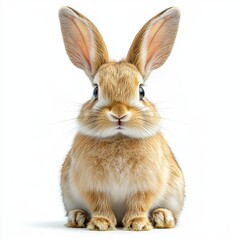 Obraz premium A rabbit sitting with its long ears perked up, isolated on white background 
