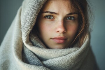 A woman wearing a headscarf, often used in cultural or religious contexts