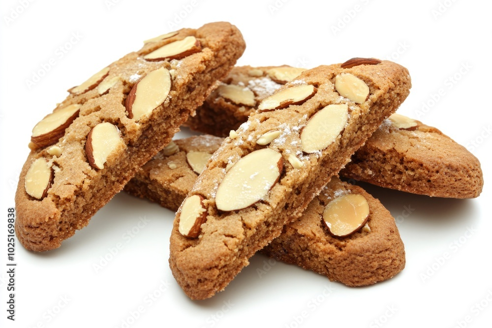 Wall mural A stack of sweet almond cookies placed on a clean white surface, perfect for photography or baking inspiration