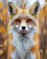 Fototapeta premium A red fox sitting on its hind legs, looking forward with alert eyes, isolated on white background 