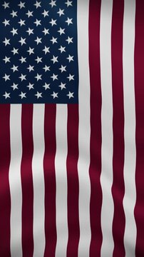United States of America Waving Flag in Vertical Orientation. Realistic Flag Animation. Seamless Loop Background.