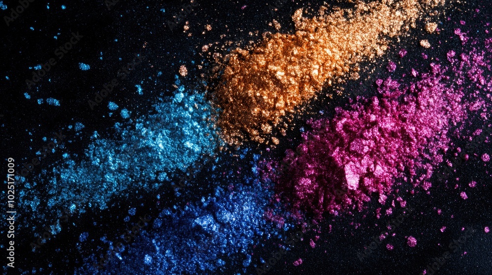 Poster three different colored powders sit on a black surface, waiting to be used or mixed
