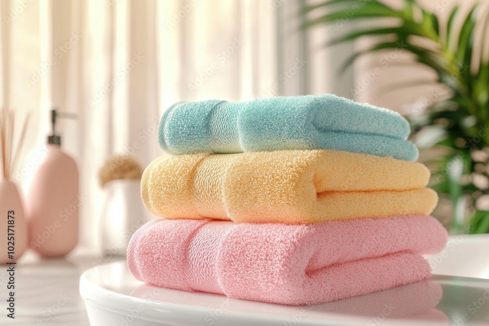 Poster a stack of towels placed on a white plate, ready for use