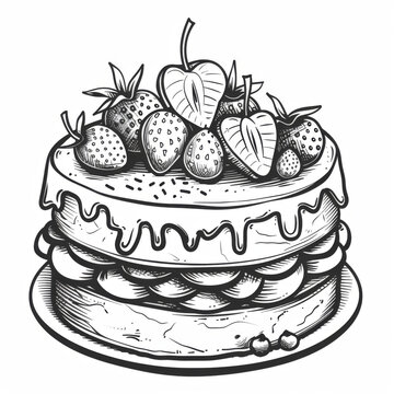 recommend clip art:  Beautiful black and white Strawberry Cake Illustration on white background