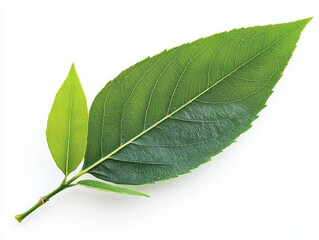 A bamboo leaf with a slender shape and pointed tip, isolated on white background 