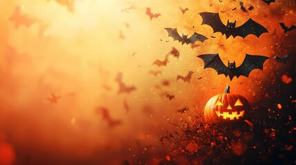 Bats Circling Around Glowing Jack O'Lantern at Night