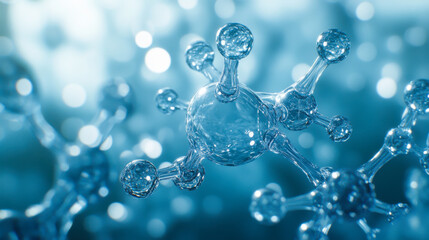 Close-up view of interconnected molecular structures with vibrant blue and orange background, highlighting scientific concepts