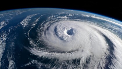 A satellite view of a hurricane forming over a body of water. AI Generated image