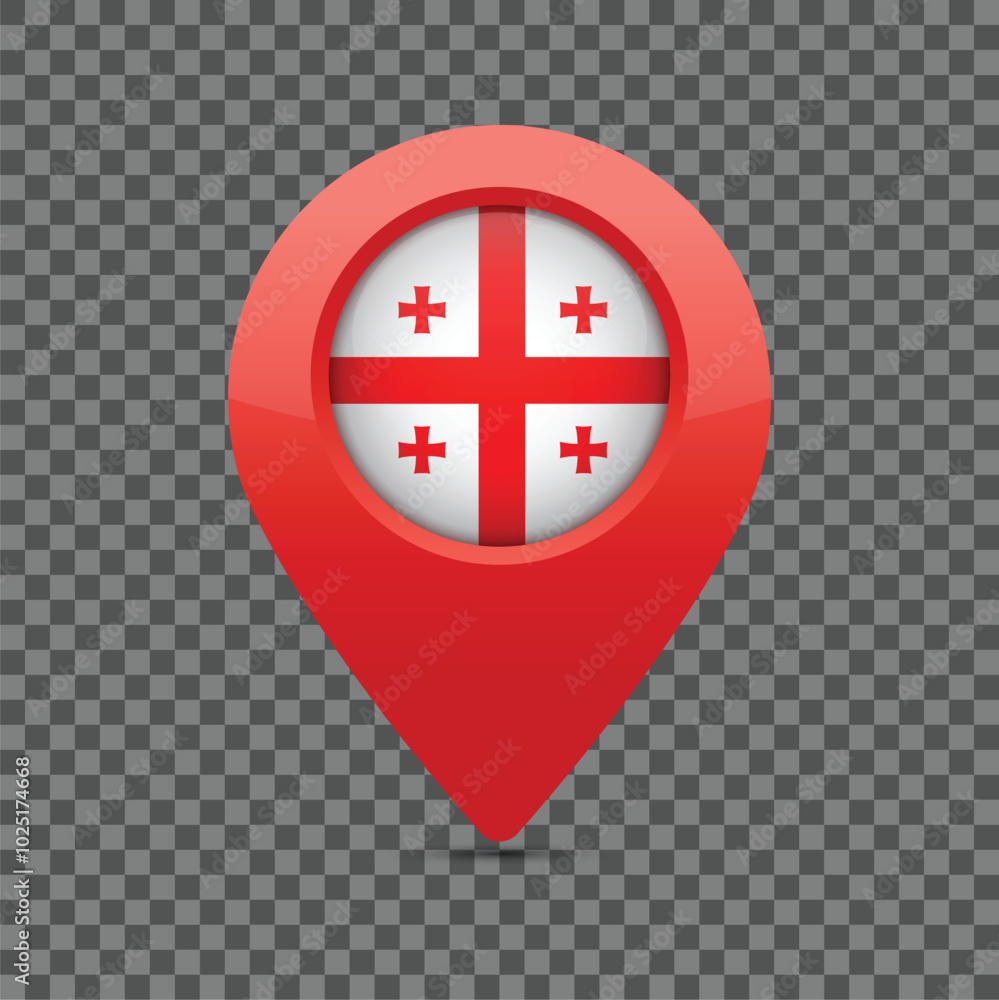 Poster georgian flag pin for maps and navigation systems to mark current location. user interface icon desi