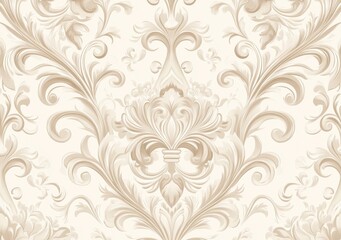 Seamless ornate damask pattern with intricate floral design in beige tones.
