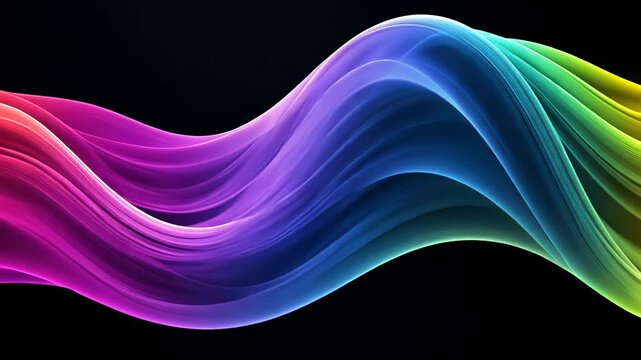 Abstract vibrant rainbow wave on black background representing creativity and celebration, ideal for Pride