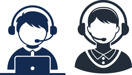 Call Center Representative Boy Icon Silhouette Vector