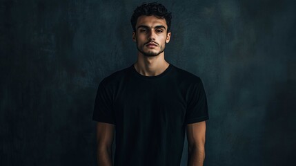 Fototapeta premium A mockup of a man in a black T-shirt in gothic look 