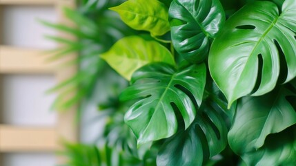 Obraz premium A modern biophilic interior filled with lush green plant life, showcasing a harmonious connection between nature and contemporary design