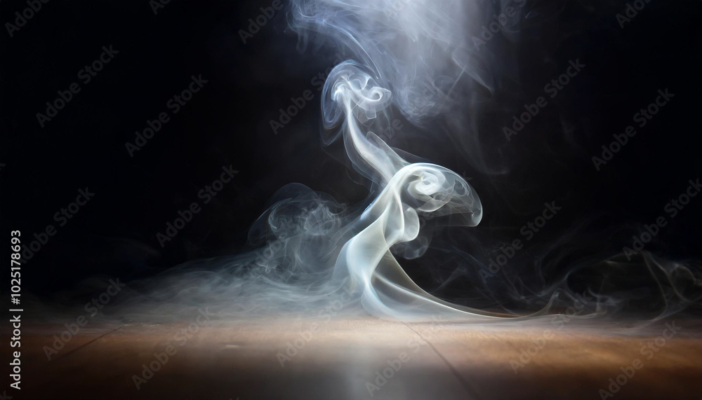 Poster mysterious smoke curling elegantly against a dark backdrop, creating captivating shapes and patterns
