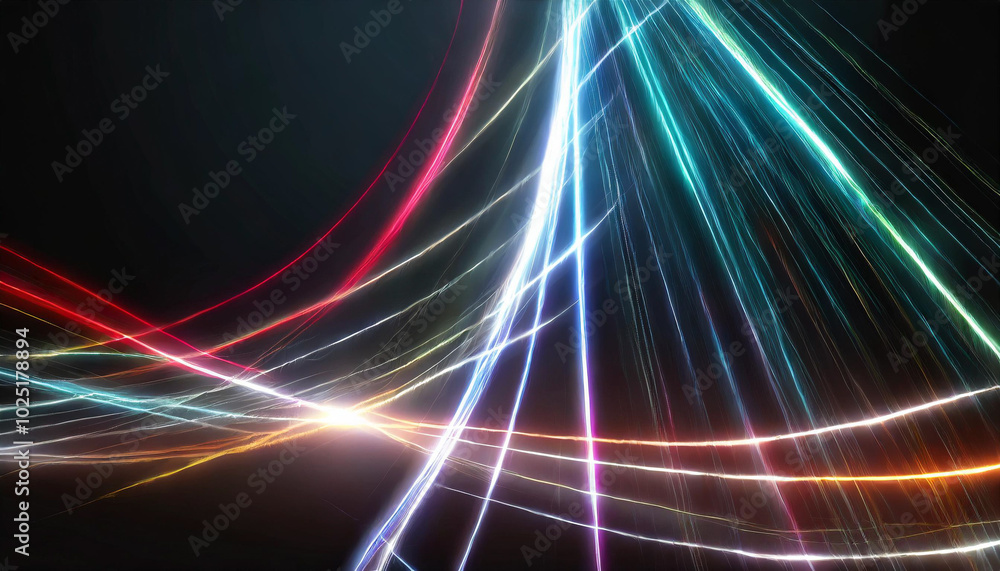 Poster colorful light trails creating abstract patterns against a dark background during a dynamic light di