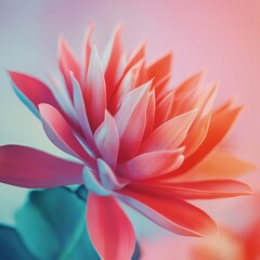 Fototapeta premium A vibrant pink and orange lotus flower stands out against a dreamy, soft-hued background creating a tranquil scene.