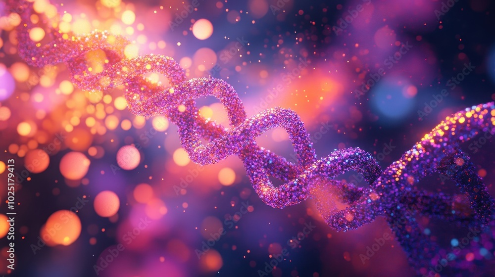 Aufkleber abstract background with dna and glowing particles. 3d rendering of a double helix for a dslr camera